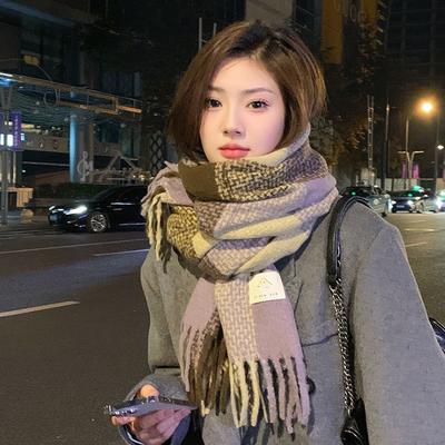 Новый корейский стиль, повседневный, универсальный, длинный клетчатый мужской шарф, женский зимний студенческий утолщенный теплый и ветрозащитный шарф
