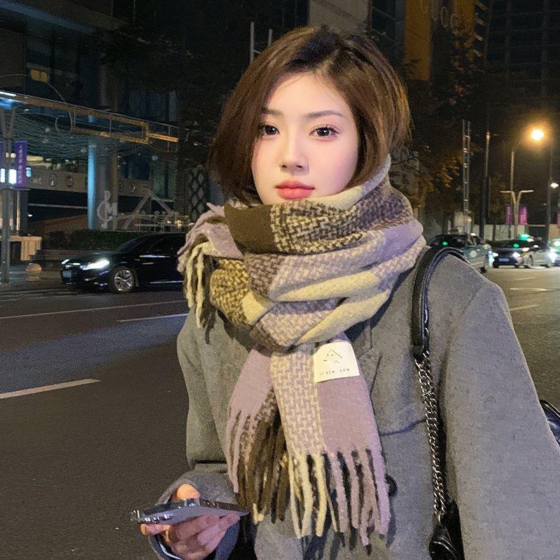 New Korean Style Casual Versatile Long Plaid Men's Scarf Women's Winter Student Thickened Warm and Cold Proof Scarf