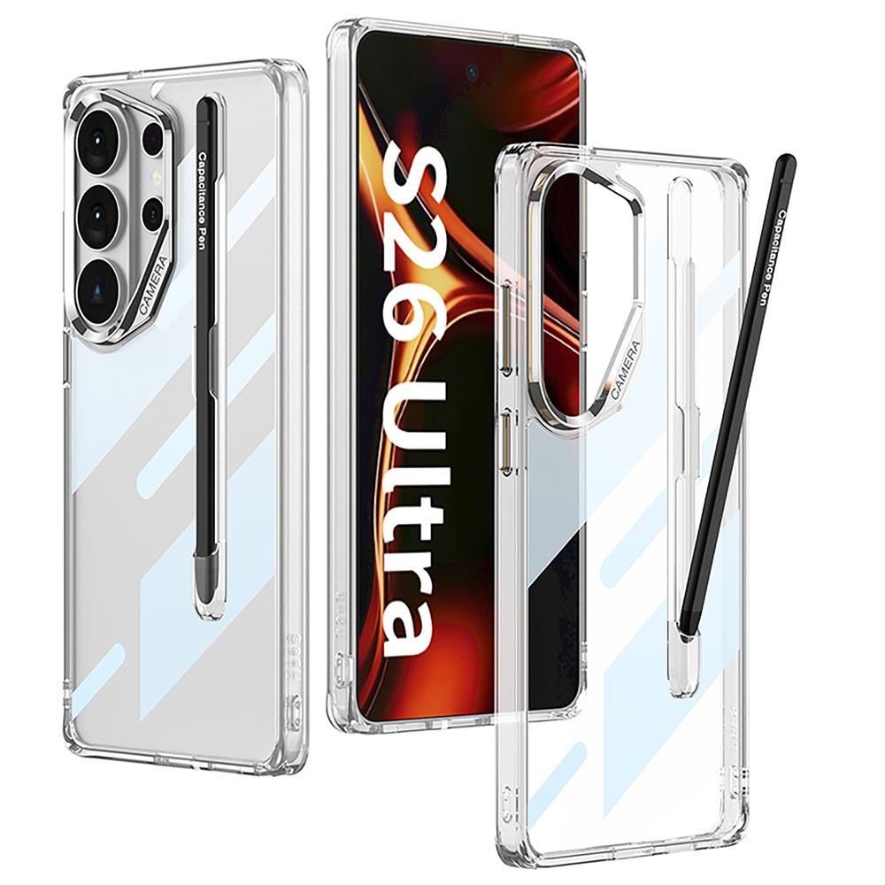 Чехол GKK для Samsung Galaxy S26 Ultra, прозрачный, из ТПУ+ПК, противоударный, с держателем для стилуса