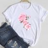 (Asian Size) Women Lovely Style Flower Floral Trend Print Tee Top Clothing Fashion Tshirt Lady Female Casual Short Sleeve Graphic T-shirt
