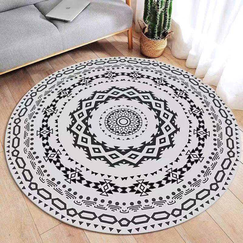 Retro Ethnic Style Round Carpet Mandala Pattern Print Floor Mat Home Decor Anti-slip Rug for Living Room Bedroom Teapot Etc