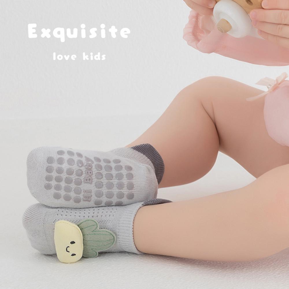 1 Pair Baby Non Slip Floor Socks, Ultra Thin Mesh Cartoon Ankle Boat Socks Seamless Flat Toe Anti-Skid Silicone Grips Toddler Socks for 0-3 Years