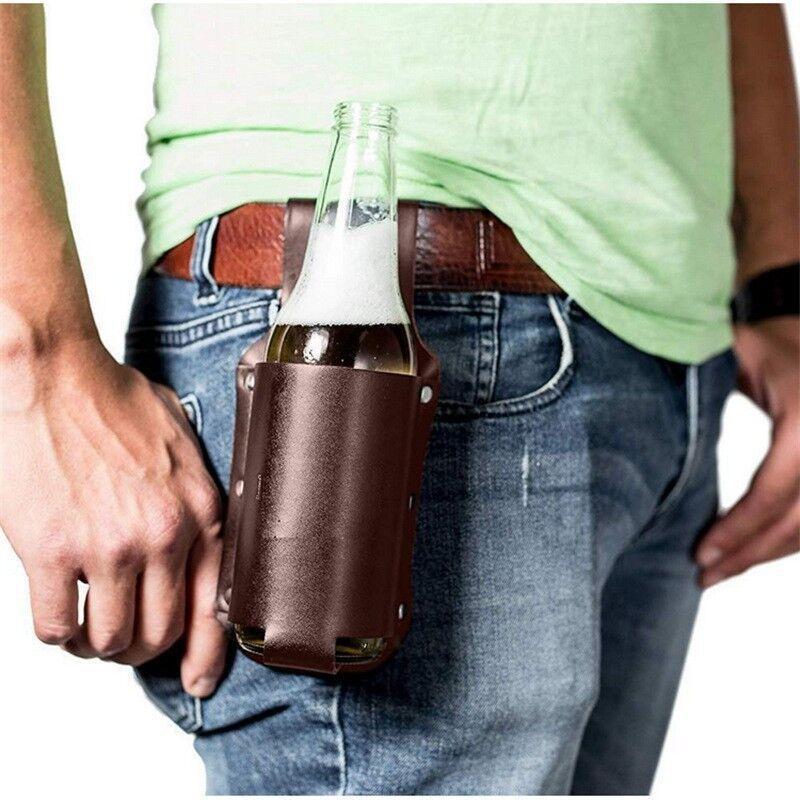 Leather Beer Can Bottle Carrier 1Pcs Waist Strap Sturdy Build Easy Belt Attach for Outdoor Picnic Beach Parties