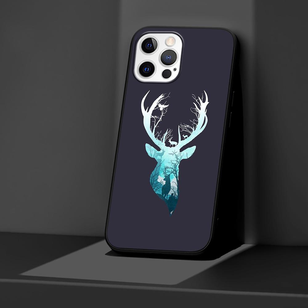 Черный чехол для iPhone 14 11 13 Pro Max 12 Mini XR 7 8 Plus SE 2020 XS 6 6S + чехол, мягкая сумка для мобильного телефона, чехол с изображением оленя, художественный постер