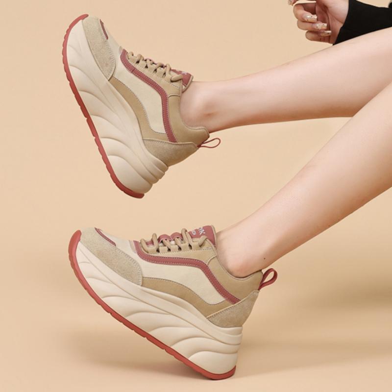 Autumn and Winter Soft Leather Forrest Gump Shoes for Women Casual Heightened Thick-soled Dad Shoes