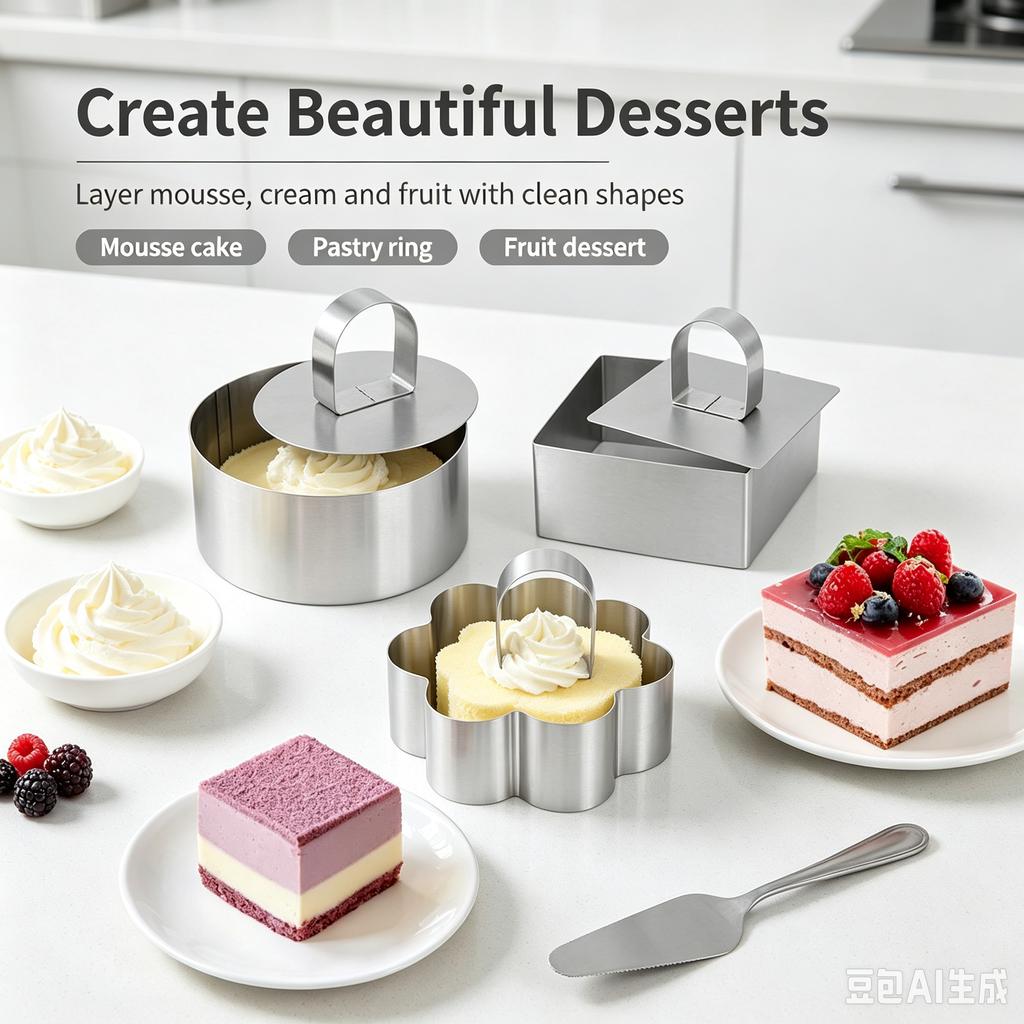 Lihe Stainless Steel Mousse Rings, Multi Shape Cookie & Cake Molds, Household DIY Baking Tools