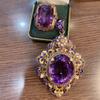 Italian Gilded Enamel Color Imitation Natural Amethyst Ring Pendant Set Palace Style Color Treasure Necklace Female