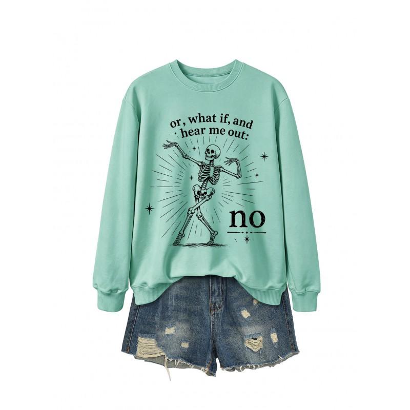 Womens Casual Printed Pullover Sweatshirt - Fashionable All-match Long Sleeve Top