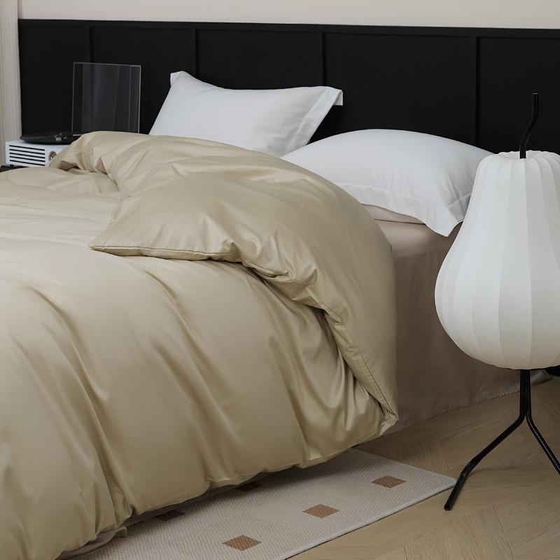 100S Egyptian Long Staple Cotton Bedding Set Pure Color Simple Design All Single Duvet Cover Pillowcase Fitted Sheet