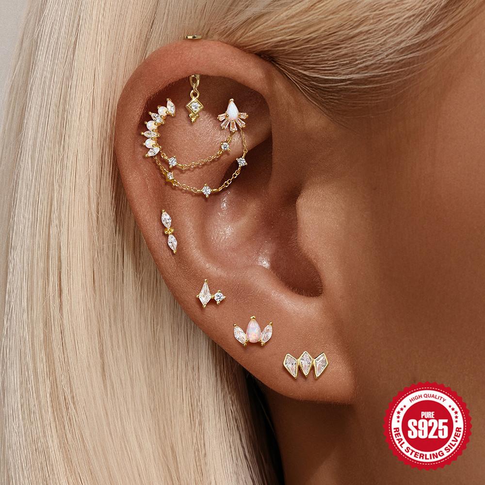 S925 стерлингового серебра мода капли воды опал конский глаз плоское дно пирсинг ногти женские универсальные серьги-гвоздики ушные косточки