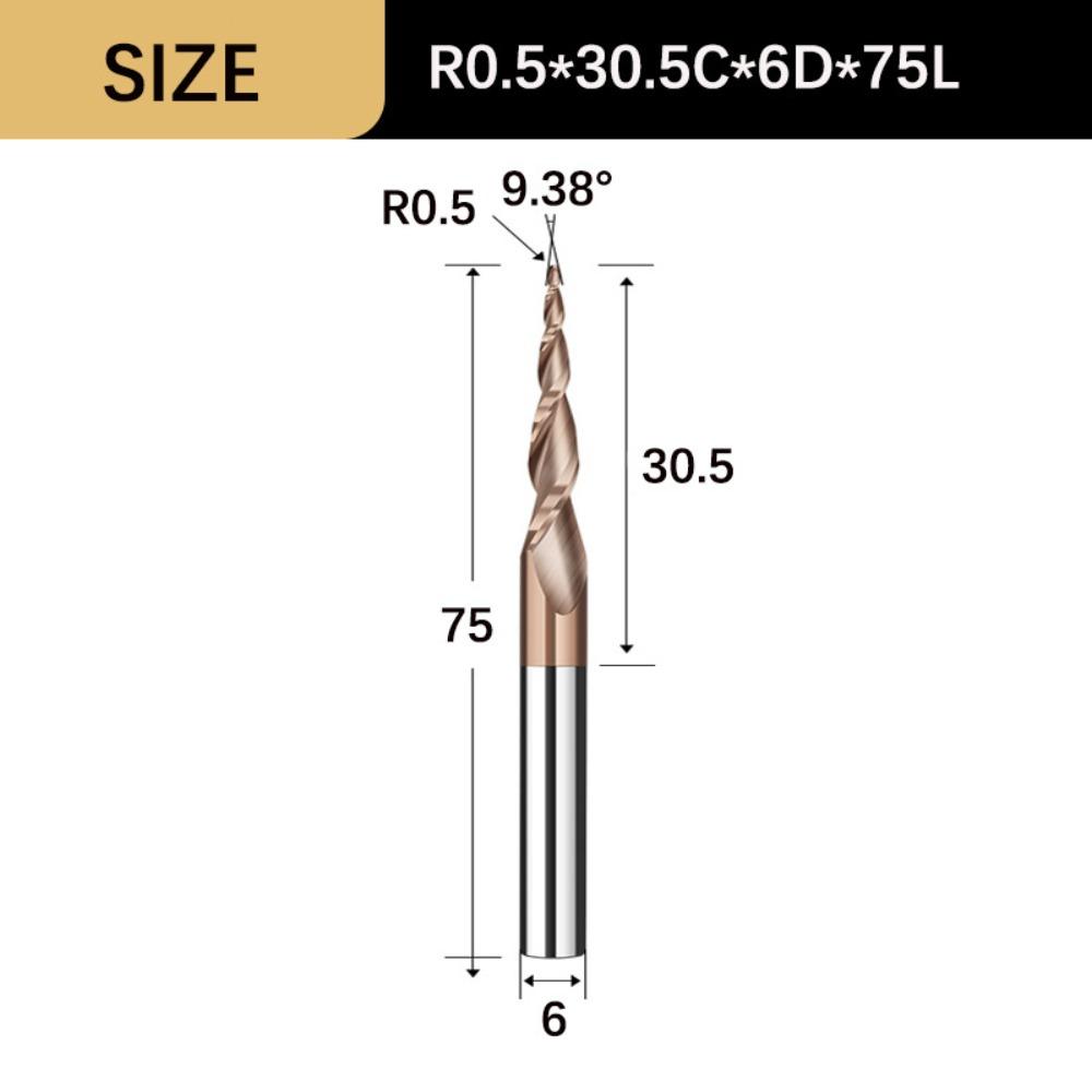Spiral Tapered Ball Nose End Mill Solid Carbide Metal Milling CNC 3D Carving Bits Endmill
