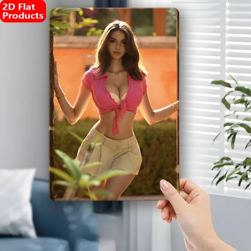 Винтажное Металлическое Настенное Искусство Ретро Женский Знак Железный Декор с Предварительно Просверленными Отверстиями Настенный Декор с Питанием от Батарей для Дома