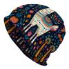 A Casual Outdoor Style Animal-Themed Knitted Hat Featuring Colorful Cartoon Alpacas And Floral Bird Patterns, Made from Durable Knitted Fabric, Provid