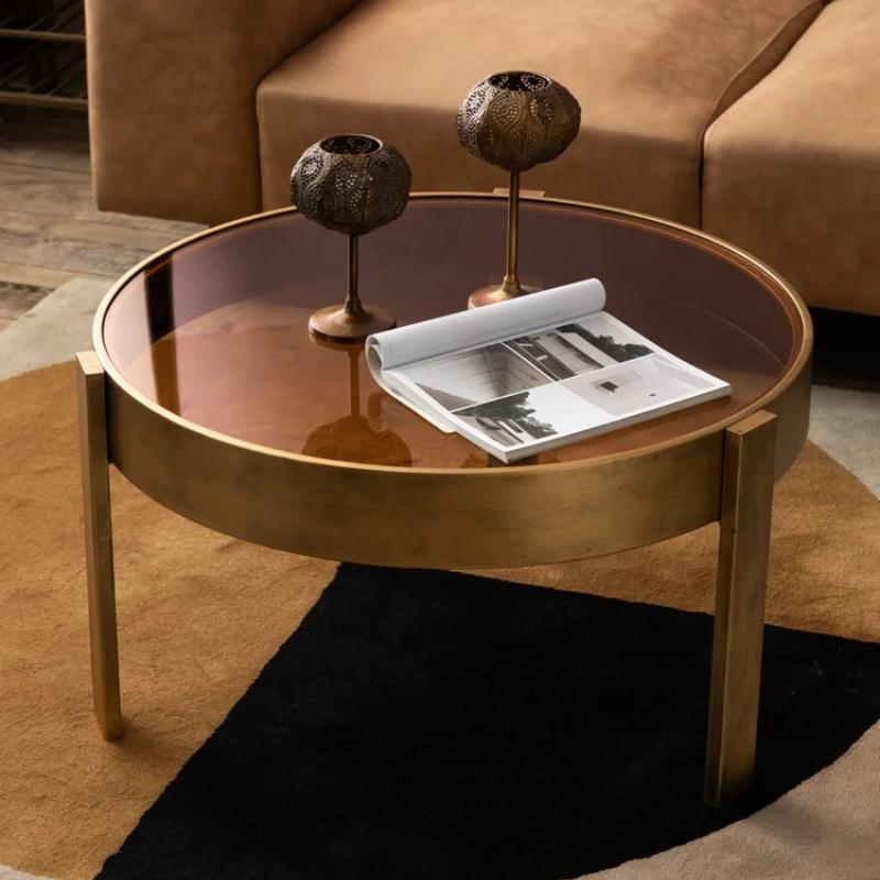 Nordic Round Coffee Table, Wrought Iron & Glass Side Table, Modern Circular Center Table, Sturdy Metal Frame for Living Room
