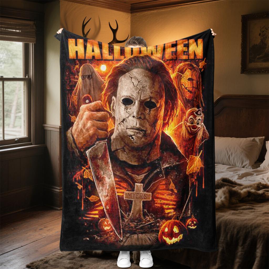 Halloween Horror Movie Poster Blanket Perfect All Seasons Soft Comfortable Sofa Office Nap Travel Festive Gift