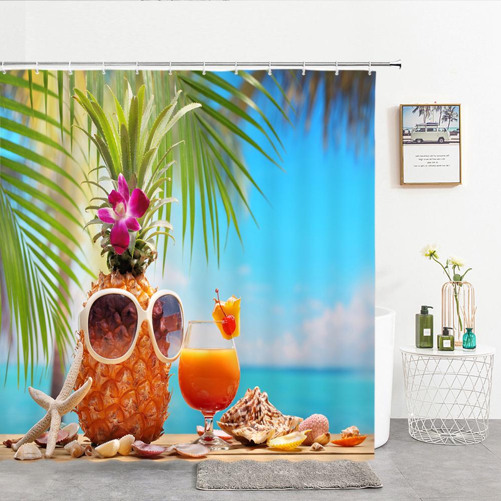 High Quality Sea Beach Shell Printed Shower Curtains starfish Bath Curtain Screen Waterproof Products Bathroom Decor with Hooks