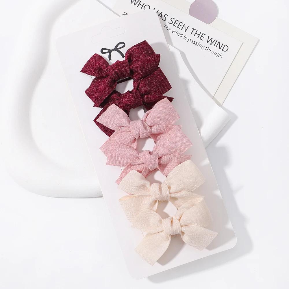 6 шт./набор Мини-заколки-бантики для волос для девочки Свежие однотонные бантики Заколки для волос Сладкий ребенок Бутик Ручная работа Заколки для волос Аксессуары