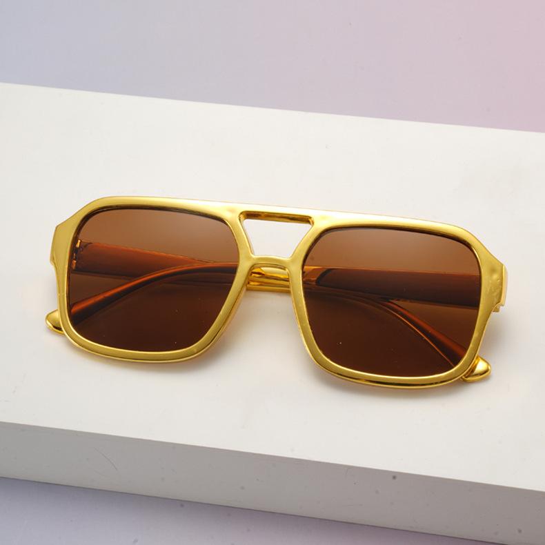 New European and American style gold large frame sunglasses, men's and women's fashion personalized sunglasses, sun protection and UV protection trend