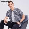SHANSHAN Men's 100% Linen Printed Short Sleeve Shirt