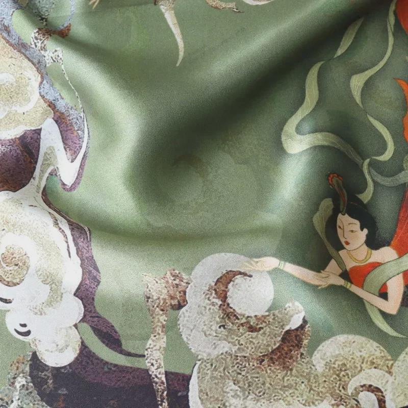 Dunhuang Feitian Xiangyun Mulberry Silk Satin Scarf - National Style, 70cm Square for Women