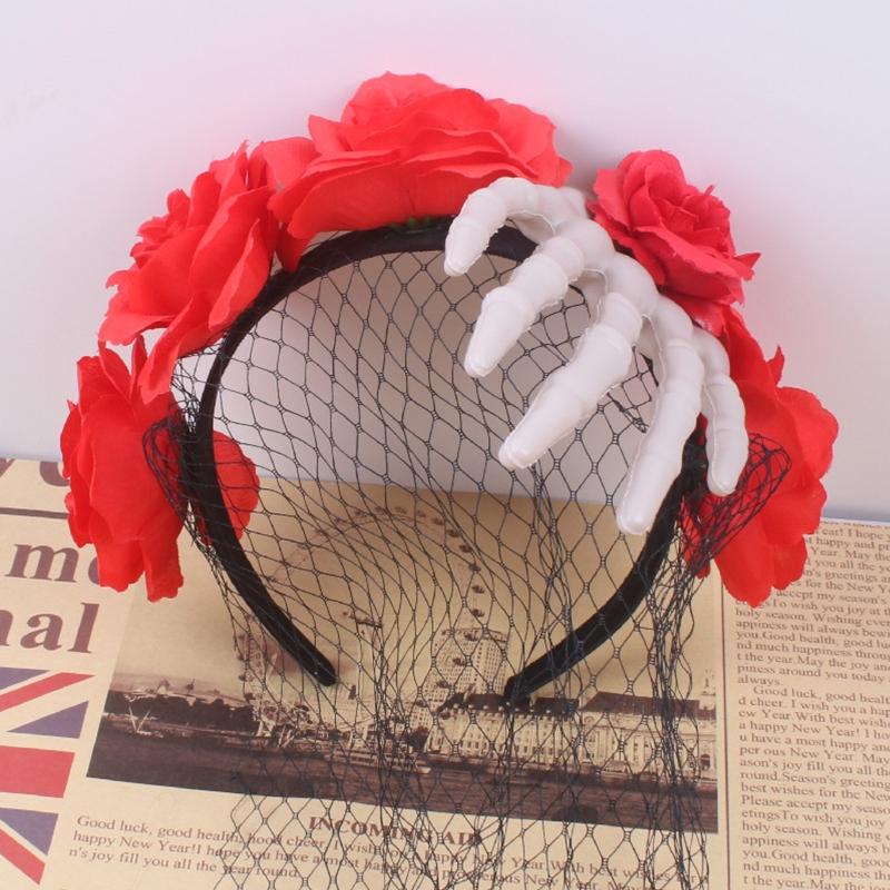 Взрослые Дети Гот Скелет Роза Форма Повязка на Голову Сочетание Цветов Обруч для Волос Прямой Эфир Рождественская Вечеринка Головной Убор