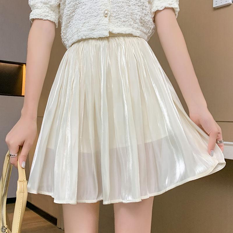 Женская летняя корейская юбка-пачка из перламутрового атласа с высокой талией, плиссированная сетчатая юбка