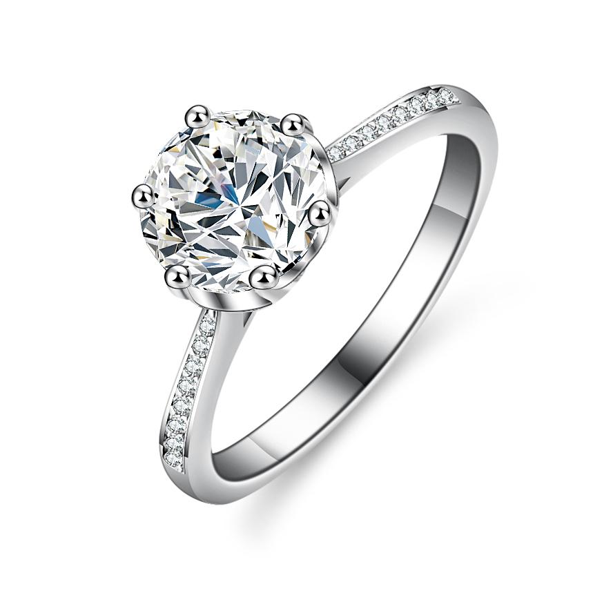 Fine Fashion Moissanite Jewelry Solitaire 2 Carat D Color S925 Sterling Silver Platinum Plated Prong Setting VVS1 Ring