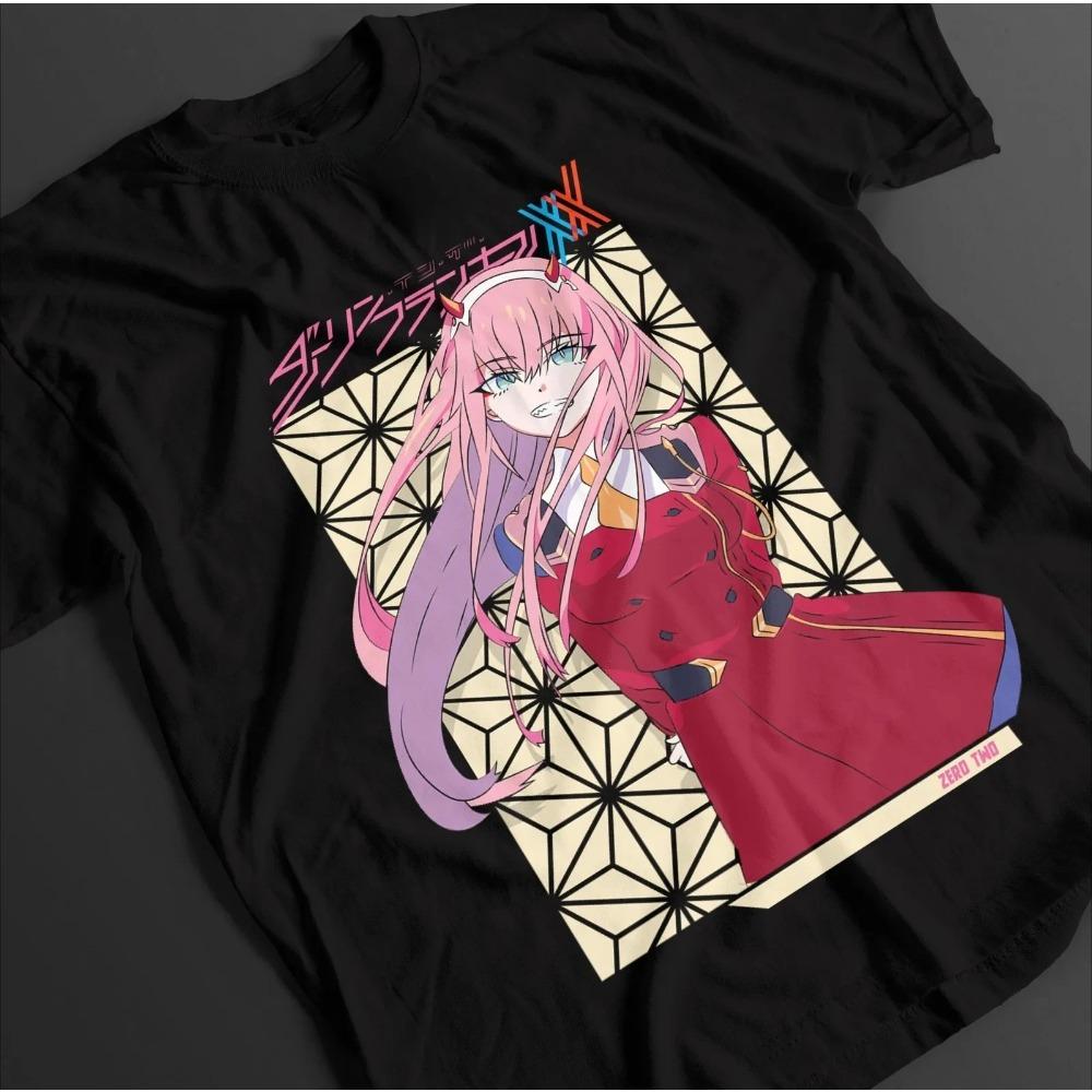 Zero Two Darling in the Franxx Многостилевой Коллаж Футболка Аниме Розоволосая Девушка Черный Унисекс Оверсайз Удобная Модная Женская и Мужская Футболки