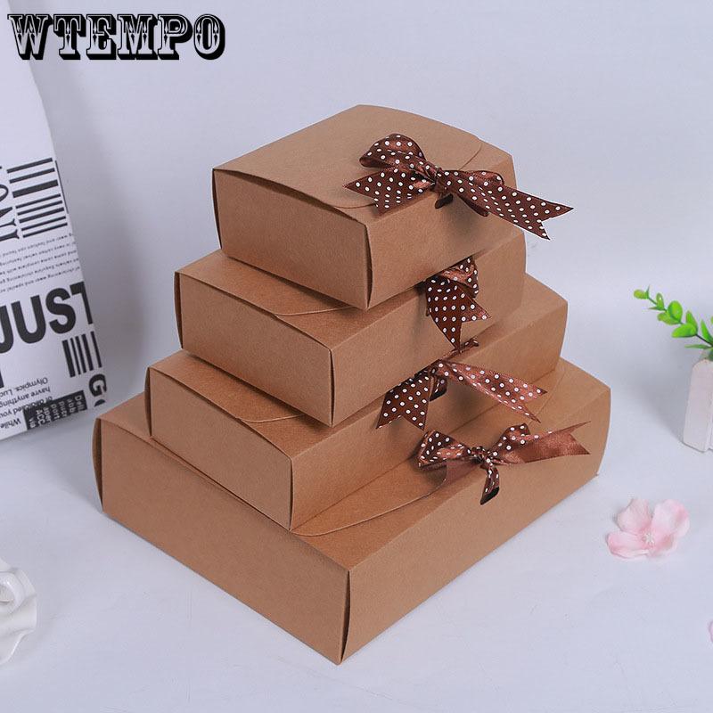 WTEMPO 40 шт. подарочных коробок из крафт-бумаги с бантом, прямоугольные пустые коробки с откидной крышкой, кошельки для ювелирных изделий, шелковые шарфы, подарки, упаковочные коробки