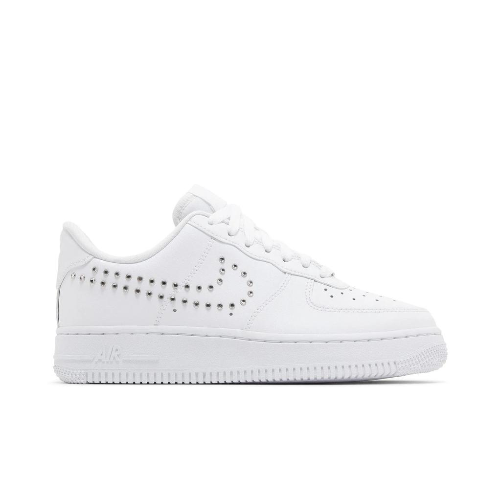 Nike Womens Air Force 1 '07 'Studded Swoosh' (women's sizes) White / Metallic Silver / Platinum Tint / Chrome Skate Shoes FQ8887 100