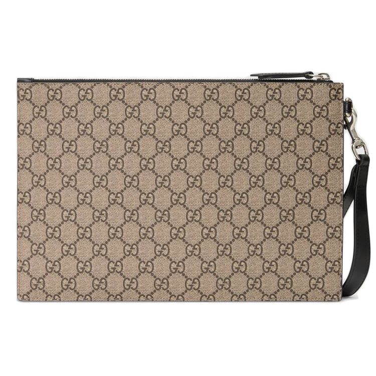 Gucci Coral Snake Print Vintage Logo Detachable Wrist Strap Canvas And Leather Clutch Men clutch Ebony Black 473904-GZN1N-8666