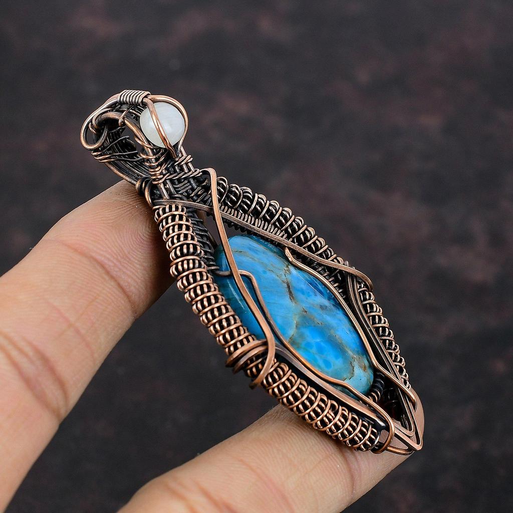 Неоново-апатитовый кулон, ювелирные изделия из медной проволоки, кулон ручной работы, кулон из медной проволоки, кулон с лунным камнем, изысканные ювелирные изделия из драгоценных камней, подарок для нее