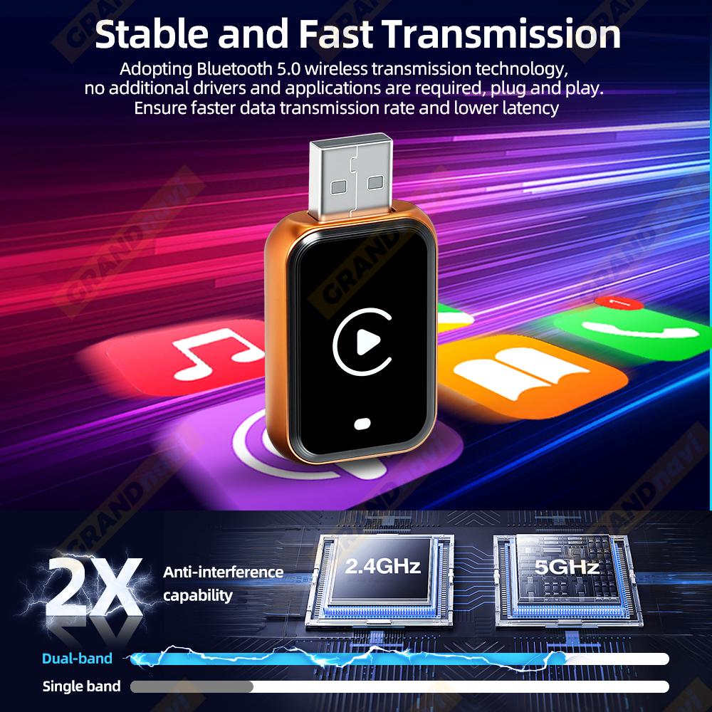 Wireless CarPlay Android Auto Apple Carplay Wireless Android Auto Orange Mini Car Play Adapter 2in1 AI Smart Box Bluetooth