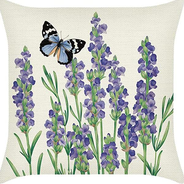 Растение и Цветок Льняная Наволочка Фиолетовая Лаванда С Принтом Подушка Чехол Наволочка Дом Диван