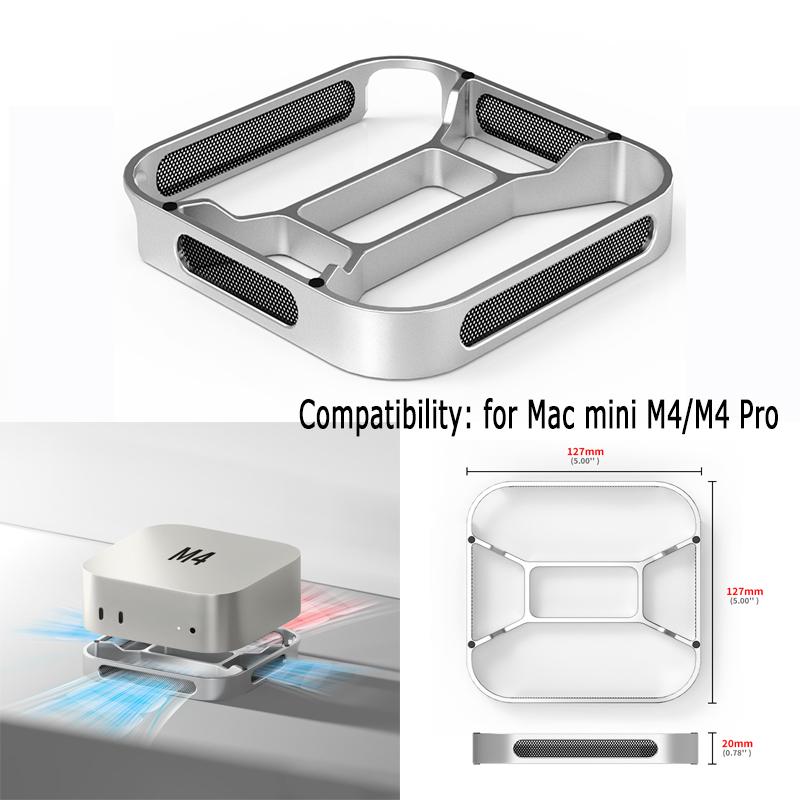 Desktop Stand Computer Riser Dustproof Base Heat Dissipation Bracket Aluminum Alloy Cooling Holder Dock for Mac mini M4/M4 Pro