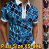 Casual Lapel T-shirt Young Men's Fashion Zipper T-shirt Short Sleeve T-shirt Men's 3D Blue Diamond Grid Print T Shirt