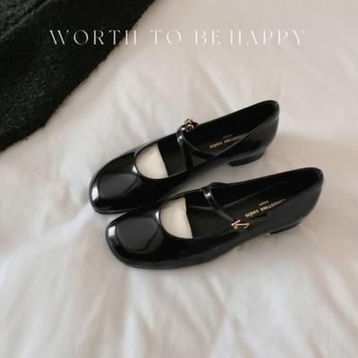 Нишевые туфли Мэри Джейн из лакированной кожи высокого класса с пряжкой и толстым каблуком, одинарные туфли