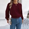 Women's Fashion Solid Color Cable-knit Long-sleeved Waist Pullover Sweater