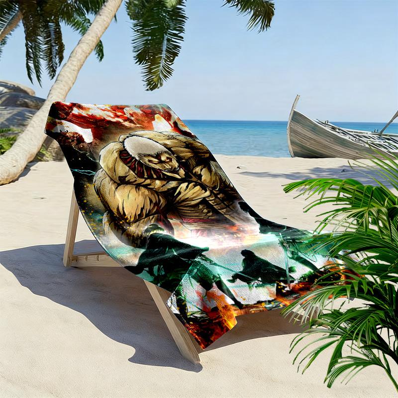 Attack Titan Print Beach Towel, Large Soft Quick Dry Towel for Beach Camping Swimming