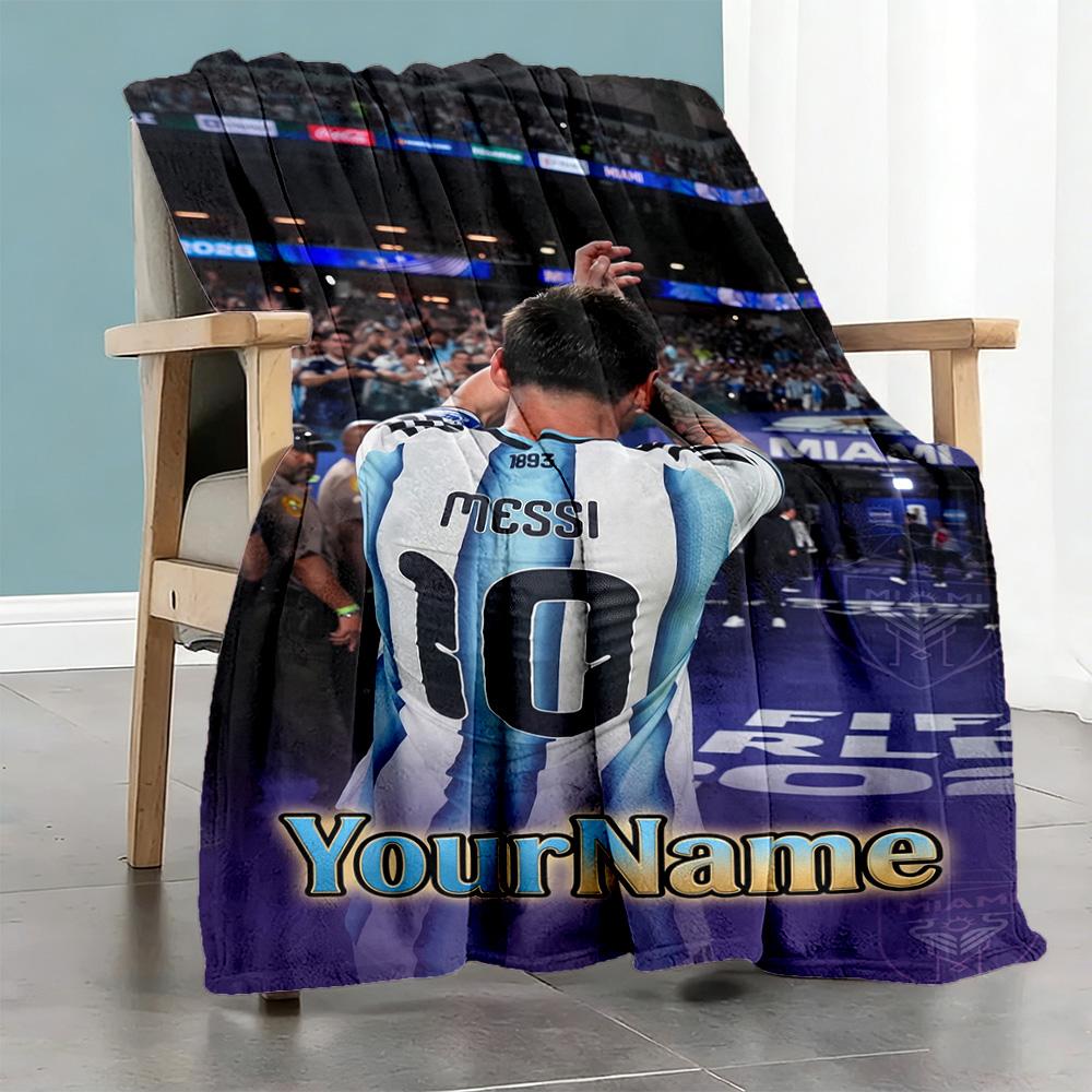 Messi 175 Customize Your Name Blanket Throw Personalized Blanket Warmthful Decor Suitable for Couch Nap Bed Sofa Four Seasons Universal