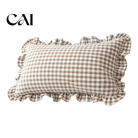 Soft Breathable Bed Pillows Ruffle Throw Pillow Cover, Cotton Plaid Case with Frill Edge, 18x18 Square Sofa Decor Inch 20x12 Decorative Cover