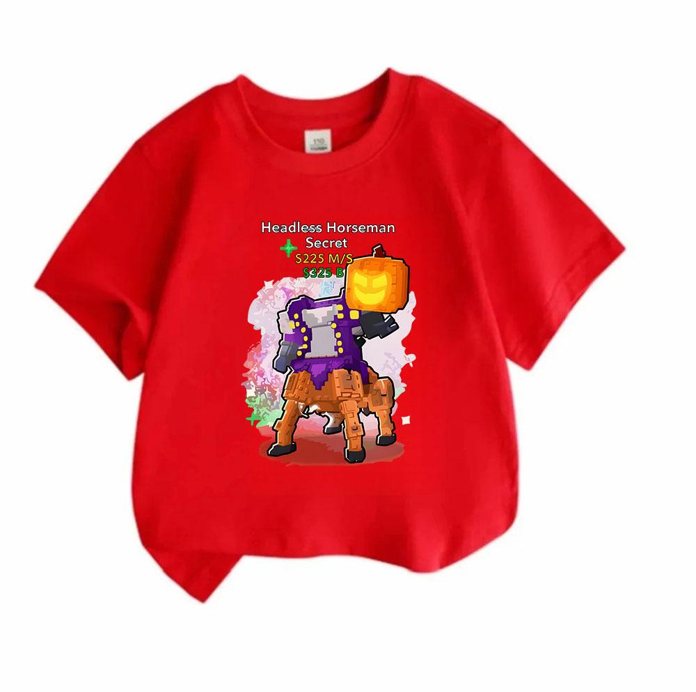Kids Boys Girls 100% Cotton Crew Neck Short Sleeve T-Shirt, Funny Pixel Headless Horseman Pumpkin Print Casual Halloween Tees for Children Daily Wear