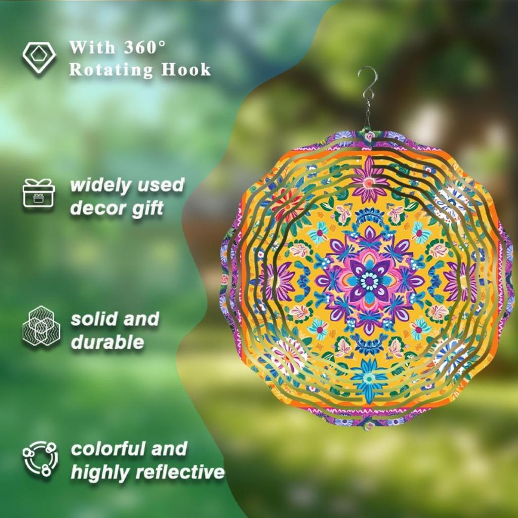 10 Inch Metal Mandala Wind Spinner Outdoor Garden Decor Multi Color Floral Hanging Art for Patio Balcony Courtyard No Battery Needed