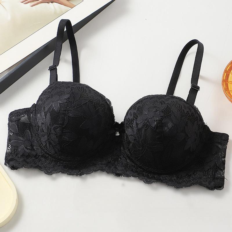 Women's Sexy French Lace Half-cup Bra Thin Top and Thick Bottom Removable Shoulder Strap Underwire Push-up Bra 36-42 Cup BC