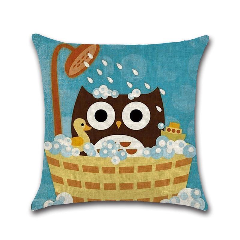 Cute Cartoon Owl Pattern Cushion Cover Owl Cotton Linen Decorative Pillowcase Pillow Case For Sofa Car Home Accessories Almohada