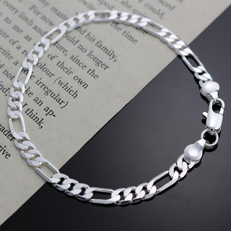 925 Sterling Silver Simple Fine 4MM Chain Bracelets for Women Luxury Fashion Party Wedding Accessories Jewelry Christmas Gifts