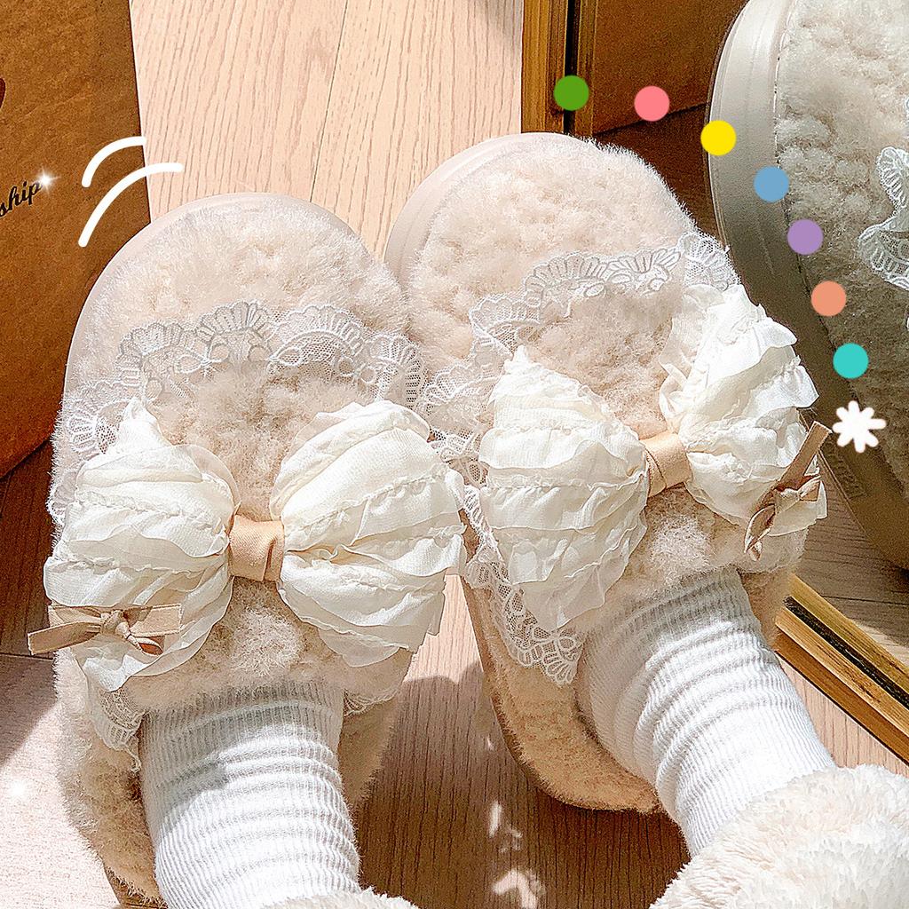 Модные женские платформенные хлопковые тапочки Зимняя мода Бант Нескользящие домашние тапочки Утепленные Теплые Легкие Удобные Плюшевая обувь