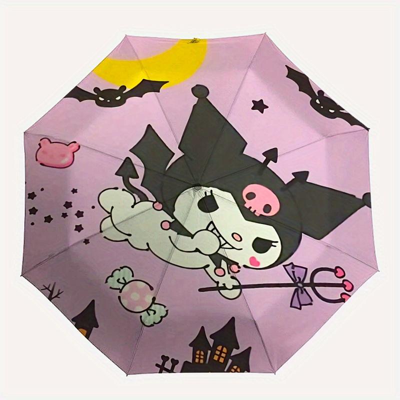 Halloween, Kuromi Automatic opening and closing folding umbrella with 8-rib frame and compact travel design, perfect for all occasions | Sty