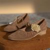 2024 Vintage Flower Mary Jane Shoes Suede Ballet Pleated Flat Decoration Comfortable Soft Round Toe Shoe for Women Female Loafers
