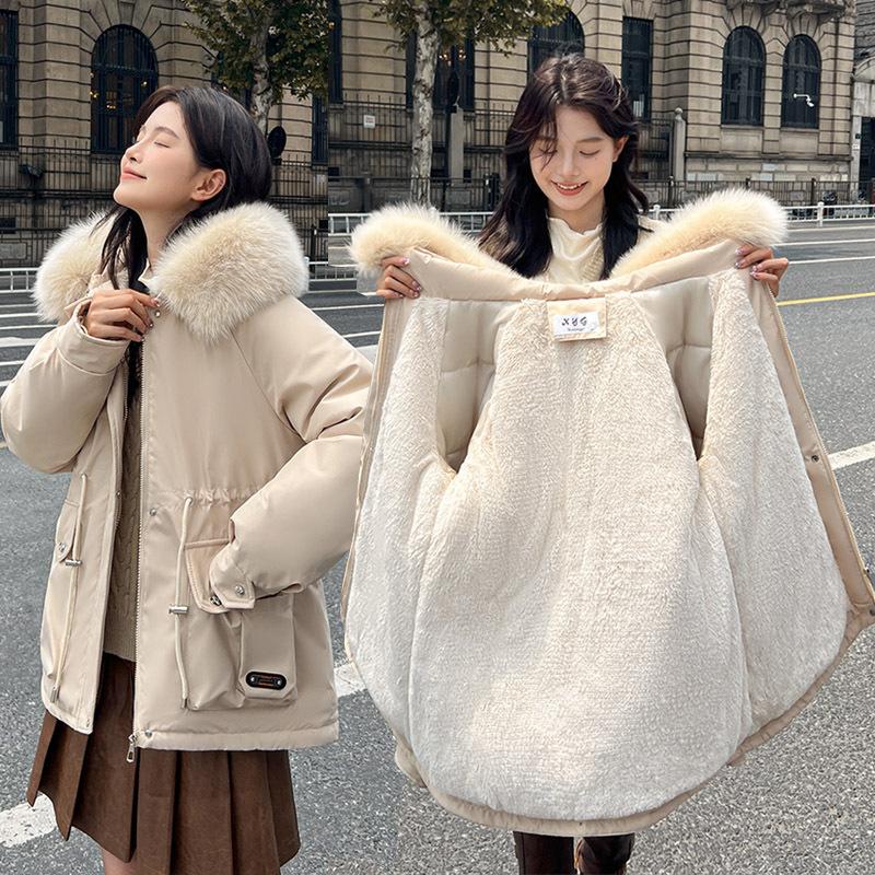 Pie Overcome Women's Velvet Cotton-padded Clothes Winter New Casual Waist Tooling Cotton-padded Jackets Winter Jackets Thick